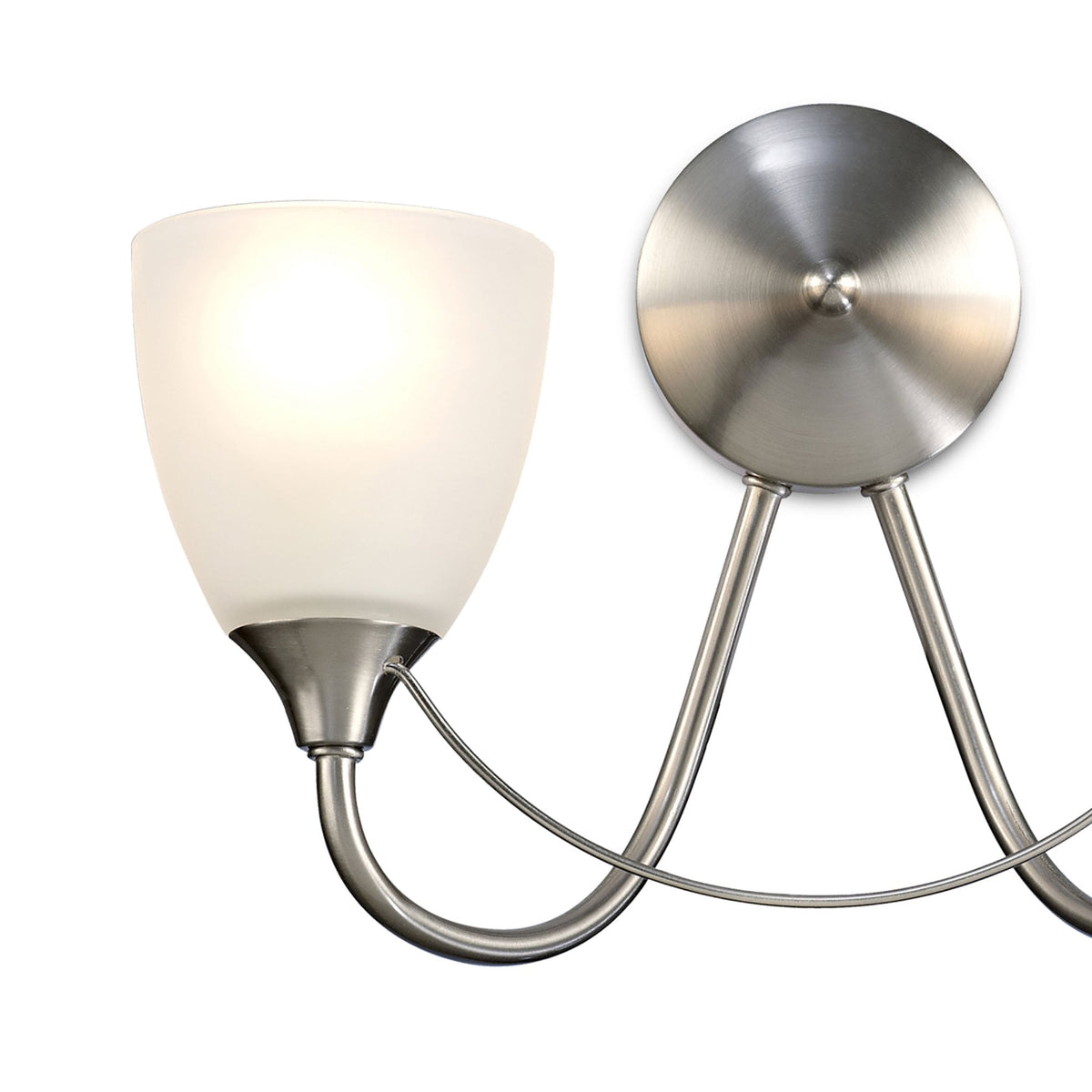 Cooper Two Arm Wall Light in Satin Nickel with Opal White Shades