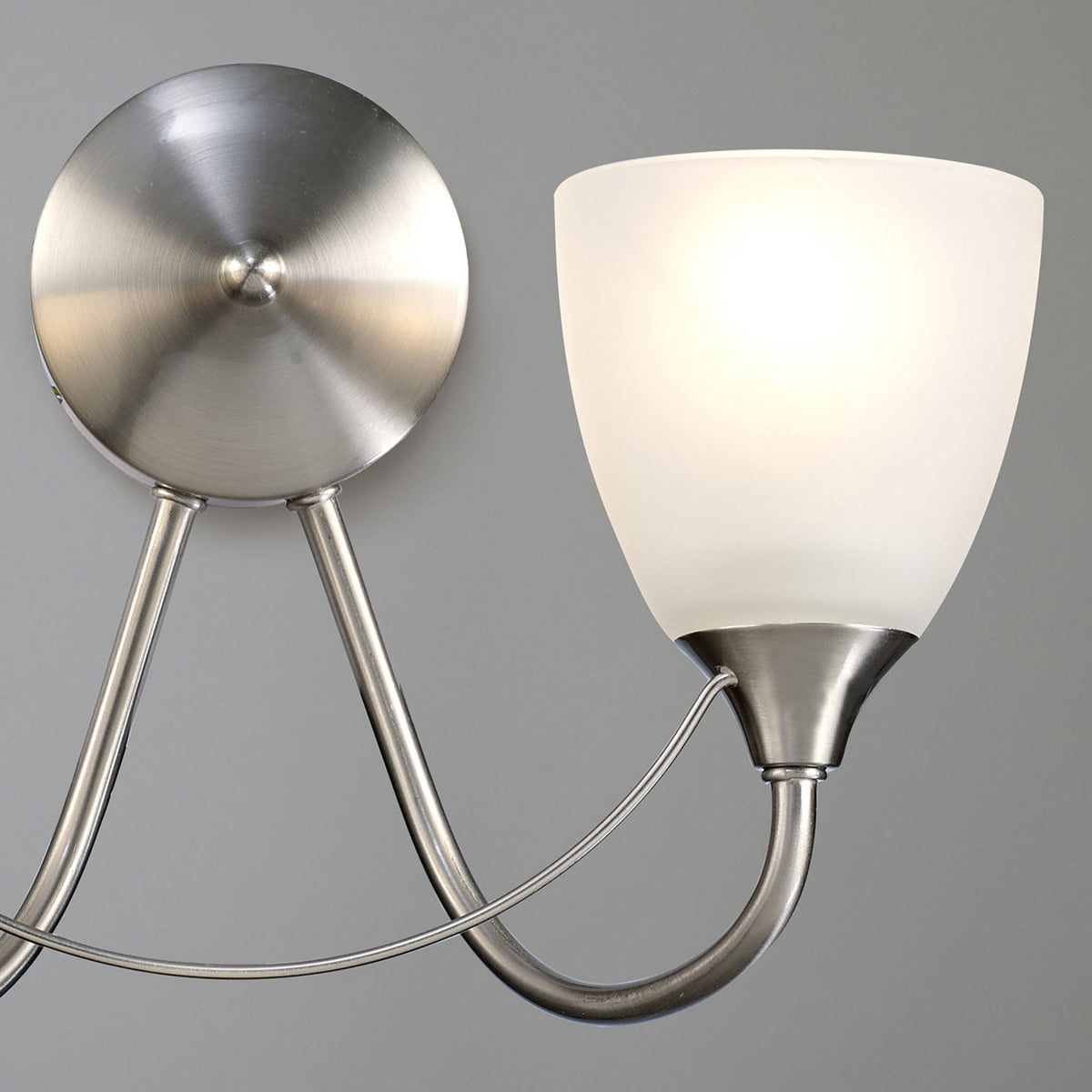 Cooper Two Arm Wall Light in Satin Nickel with Opal White Shades