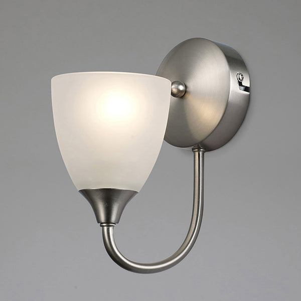 Cooper Single Arm Wall Light in Satin Nickel with Opal White Shade