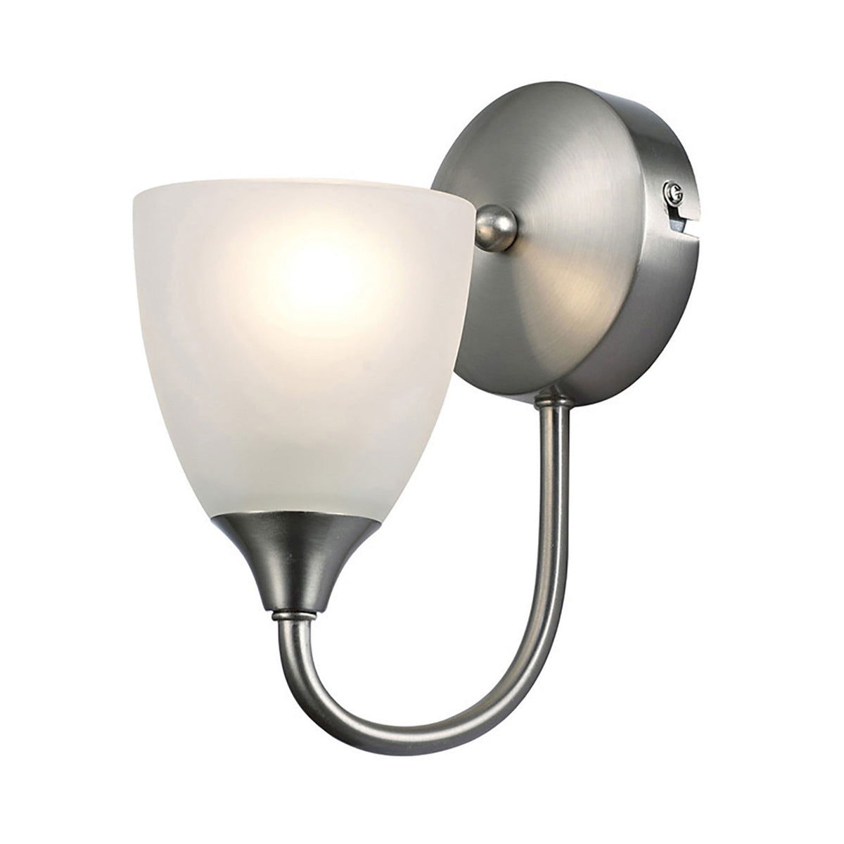 Cooper Single Arm Wall Light in Satin Nickel with Opal White Shade