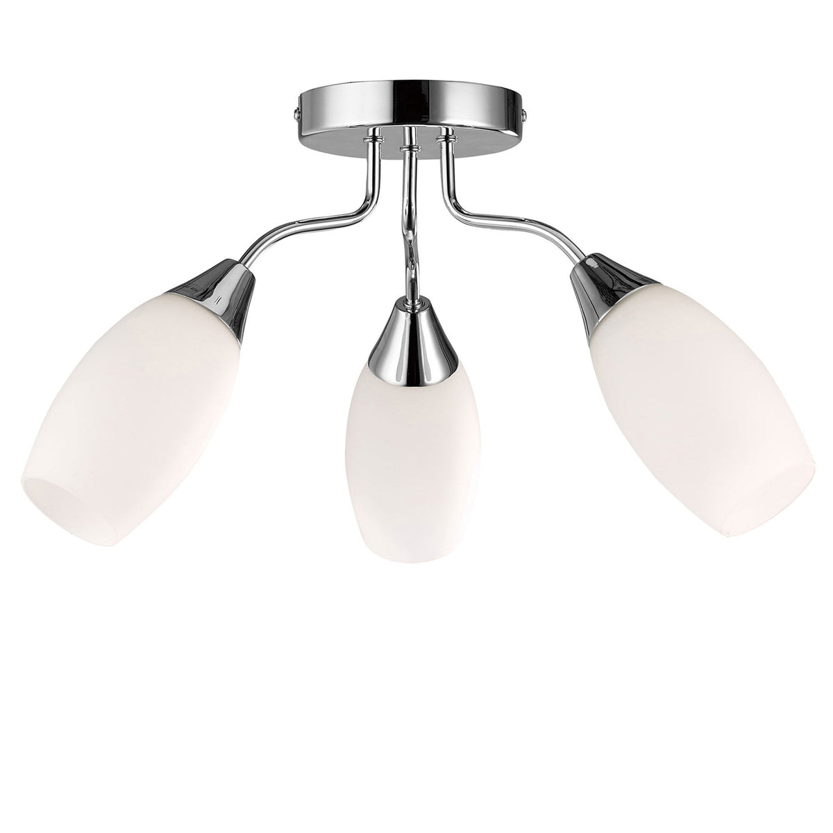 Denia Three Arm Ceiling Light in Chrome with Opal Shades