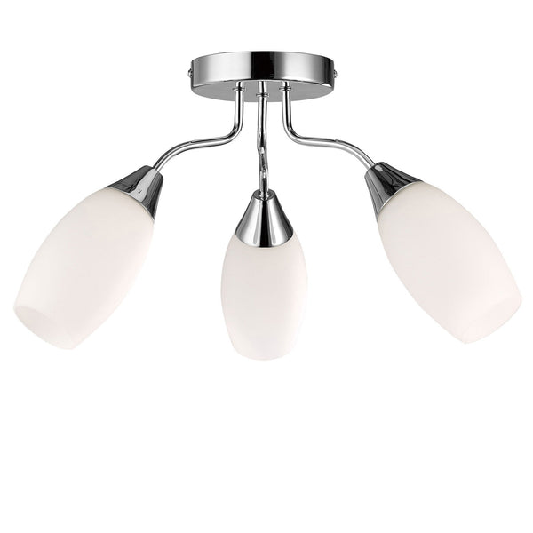 Denia Three Arm Ceiling Light in Chrome with Opal Shades