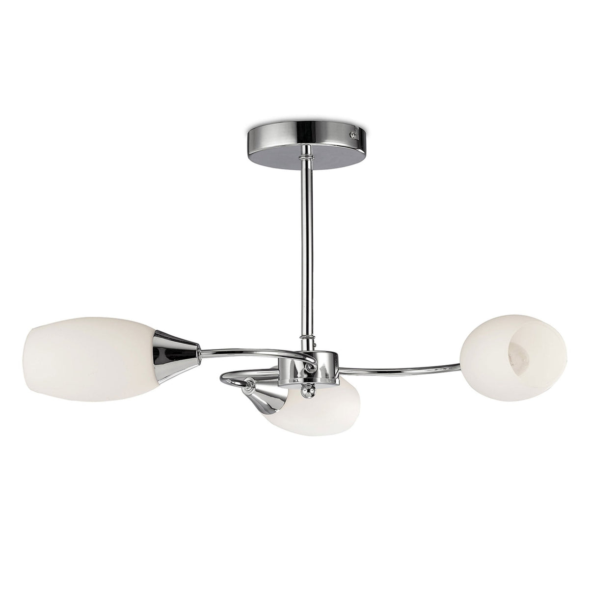 Denia Three Arm Semi Flush Ceiling Light in Chrome with Opal Shades