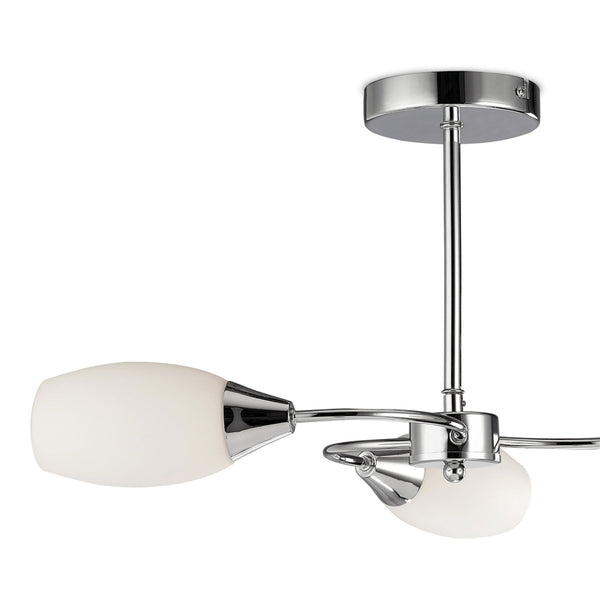 Denia Three Arm Semi Flush Ceiling Light in Chrome with Opal Shades