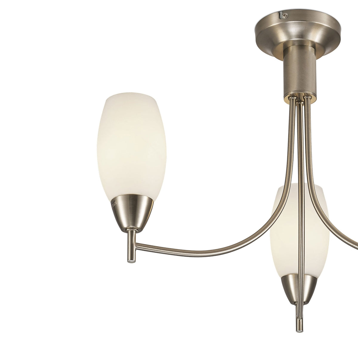Devon Three Arm Semi Flush Ceiling Light in Satin Nickel with Opal White Shades