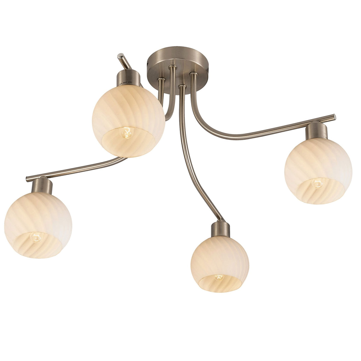 Carmen Four Arm Ceiling Light in Satin Nickel and Frosted Opal White Shades