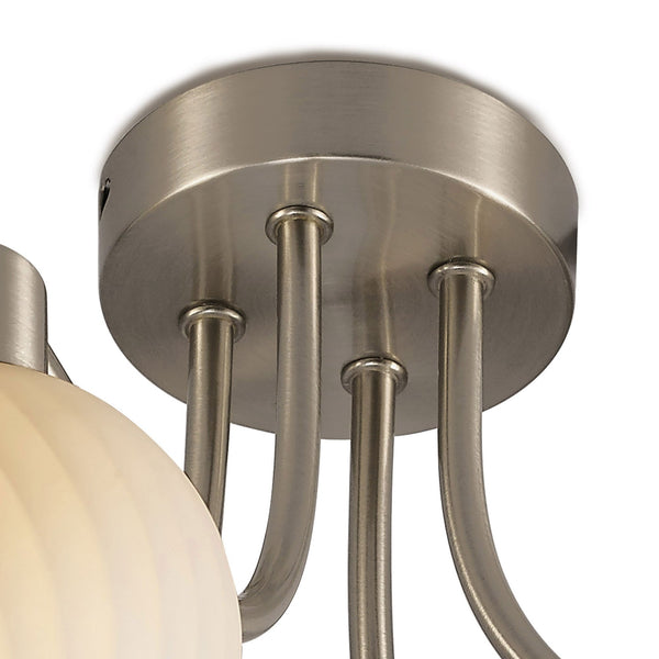 Carmen Four Arm Ceiling Light in Satin Nickel and Frosted Opal White Shades