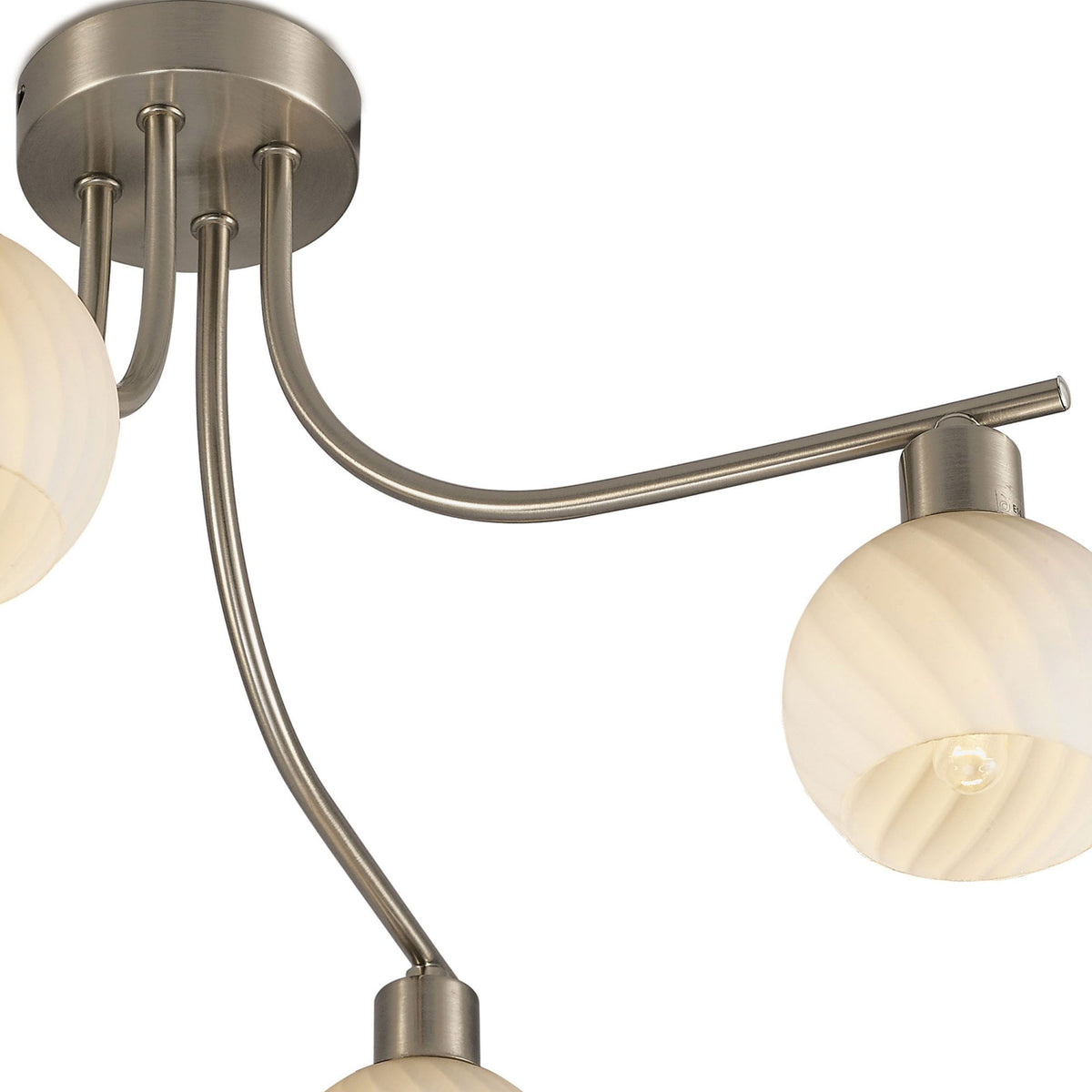 Carmen Four Arm Ceiling Light in Satin Nickel and Frosted Opal White Shades