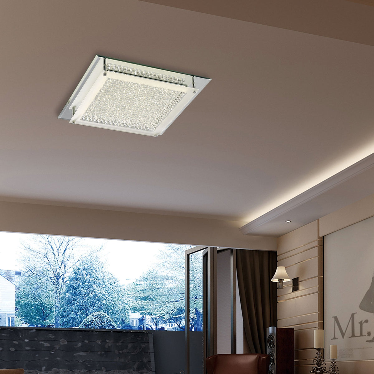 Gina Crystal 21W LED Ceiling Light in a Chrome and Mirrored Finish