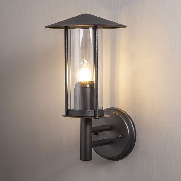 Dalton IP44 Exterior Wall Light in Black and Clear Glass Finish