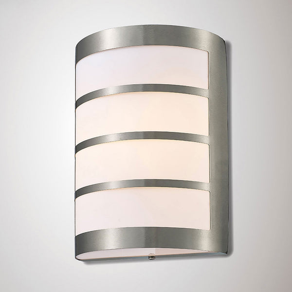 Clayton Louvre Design IP44 Wall Light in Stainless Steel & Opal White Diffuser