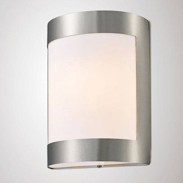 Clayton IP44 Wall Light in Stainless Steel & Opal White Diffuser
