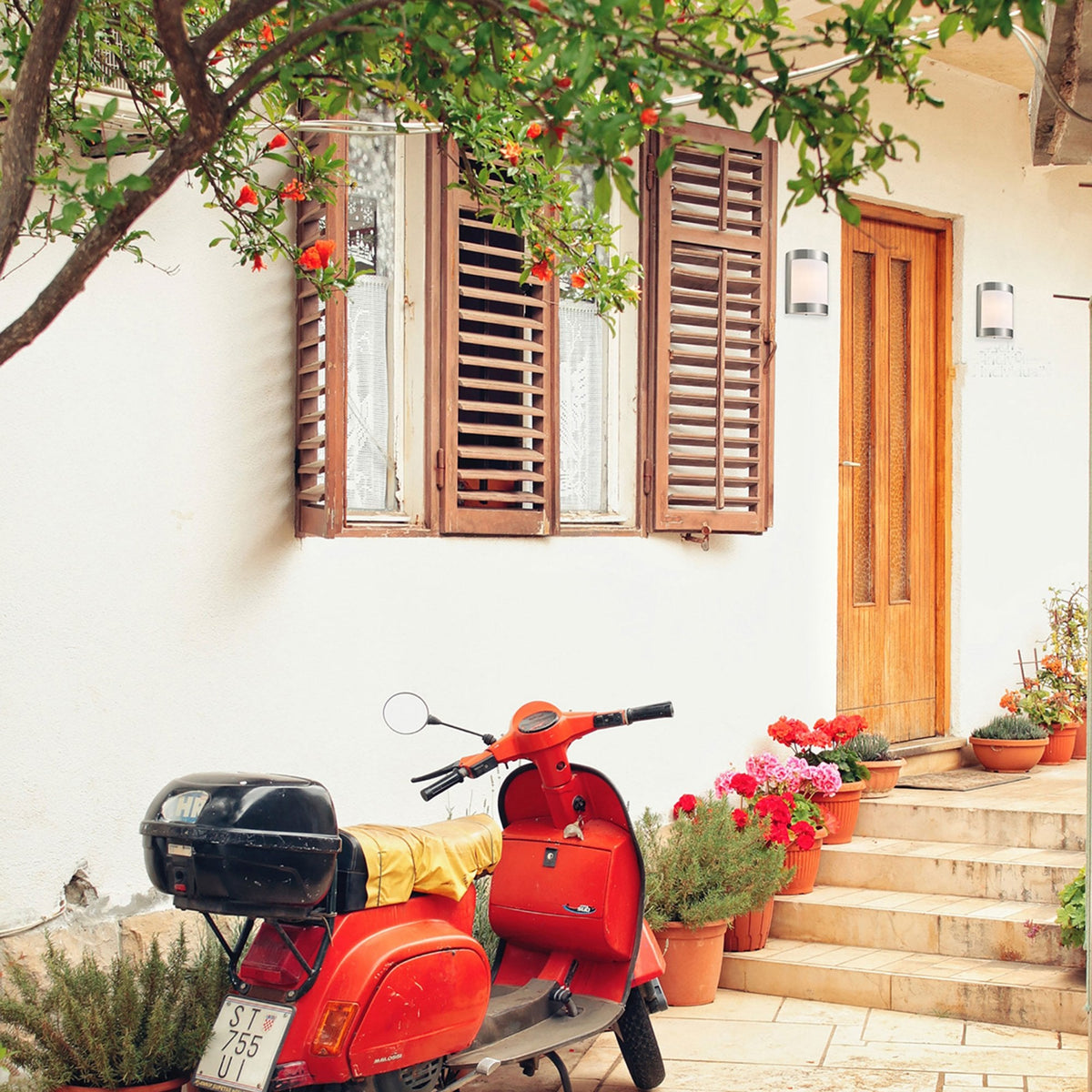 Clayton IP44 Wall Light in Stainless Steel & Opal White Diffuser