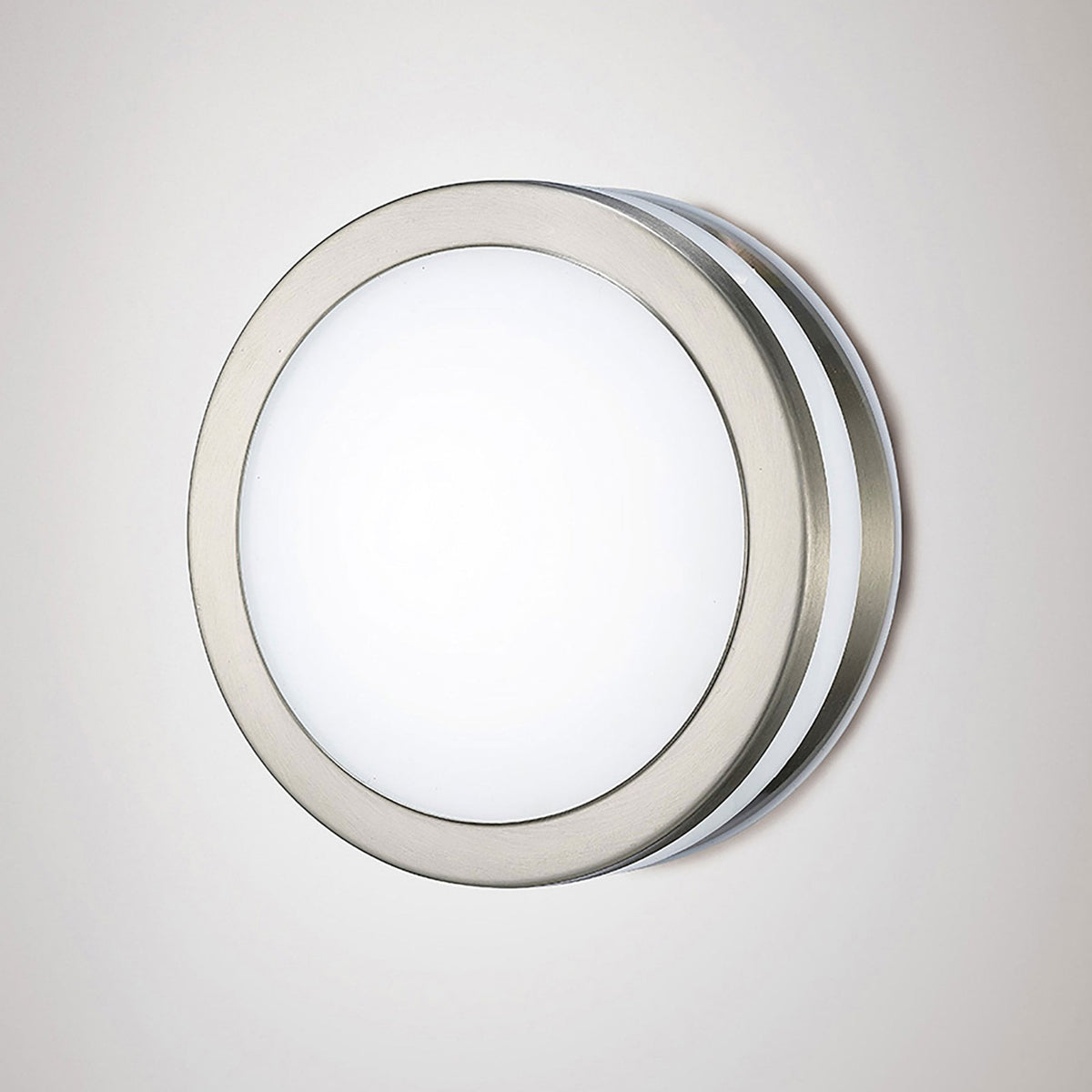 Aldo IP44 LED Round Wall Light in Stainless Steel with Opal White Diffuser