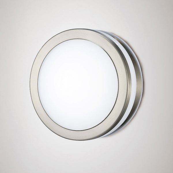 Aldo IP44 LED Round Wall Light in Stainless Steel with Opal White Diffuser