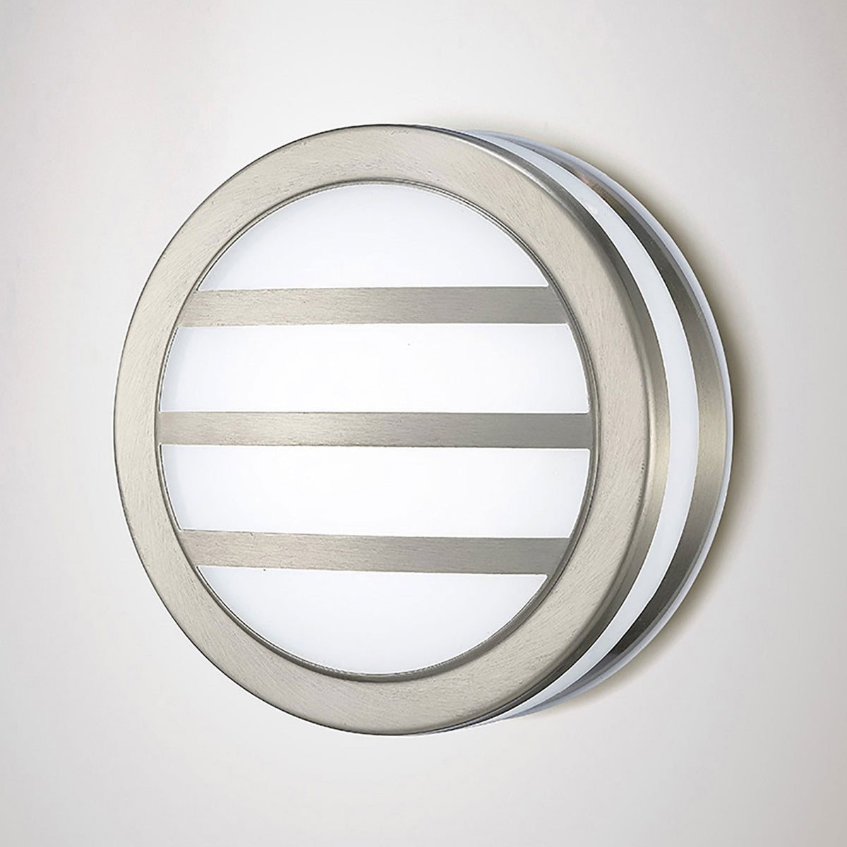 Aldo IP44 LED Round Louvre Wall Light in Stainless Steel with Opal White Diffuser