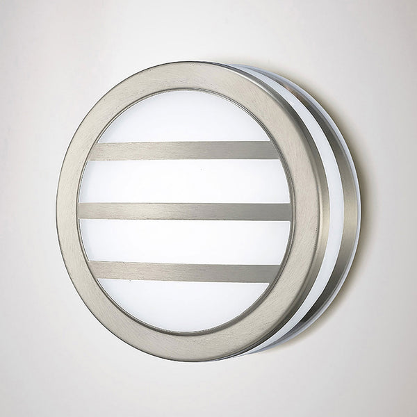 Aldo IP44 LED Round Louvre Wall Light in Stainless Steel with Opal White Diffuser