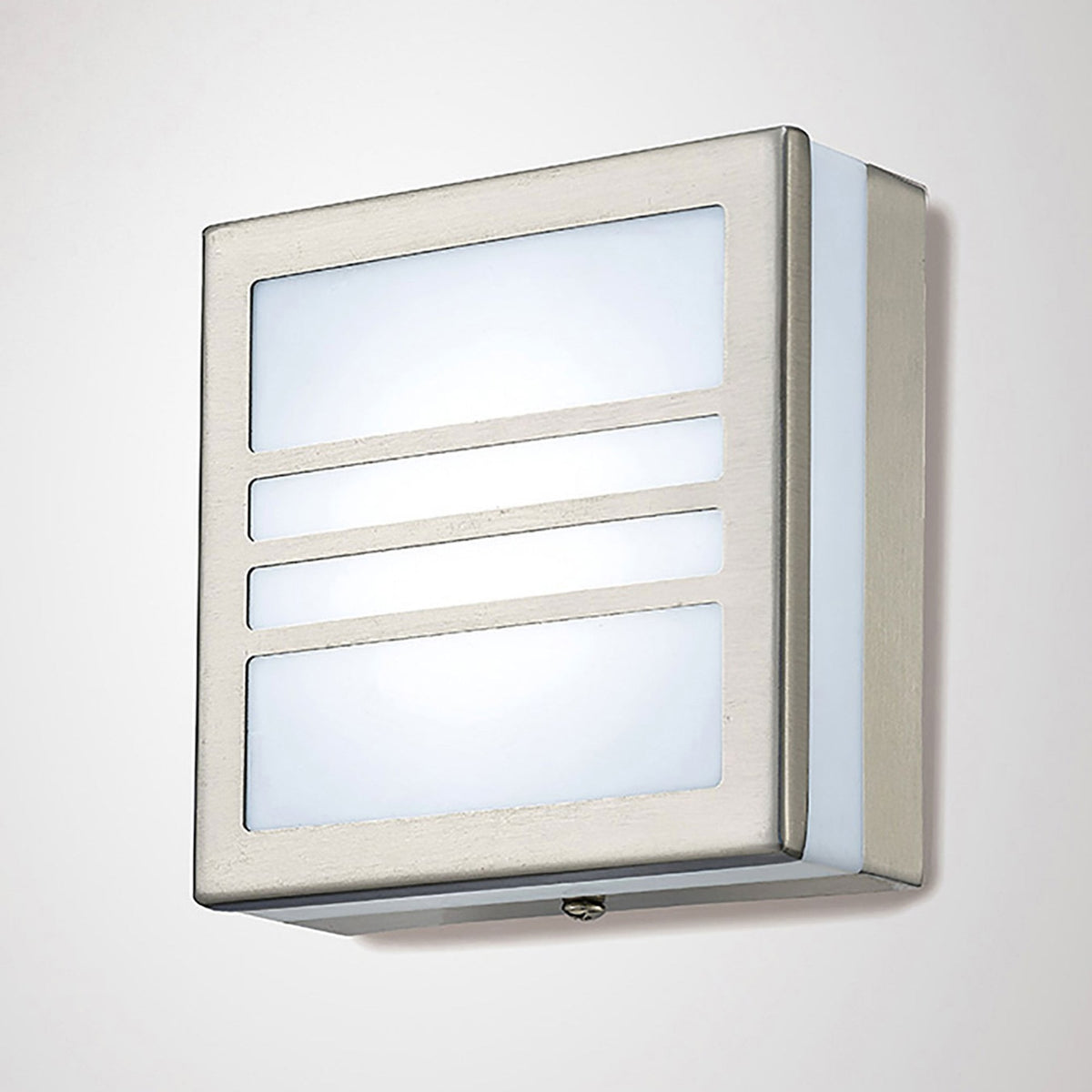 Aldo IP44 LED Square Louvre Wall Light in Stainless Steel with Opal White Diffuser