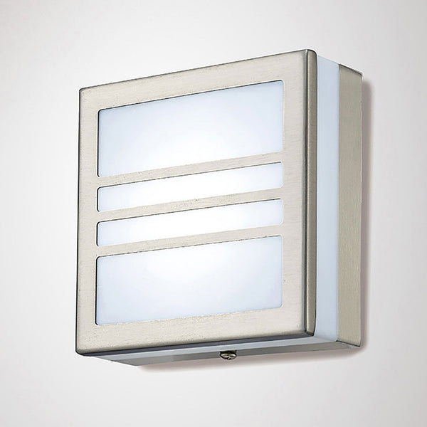 Aldo IP44 LED Square Louvre Wall Light in Stainless Steel with Opal White Diffuser