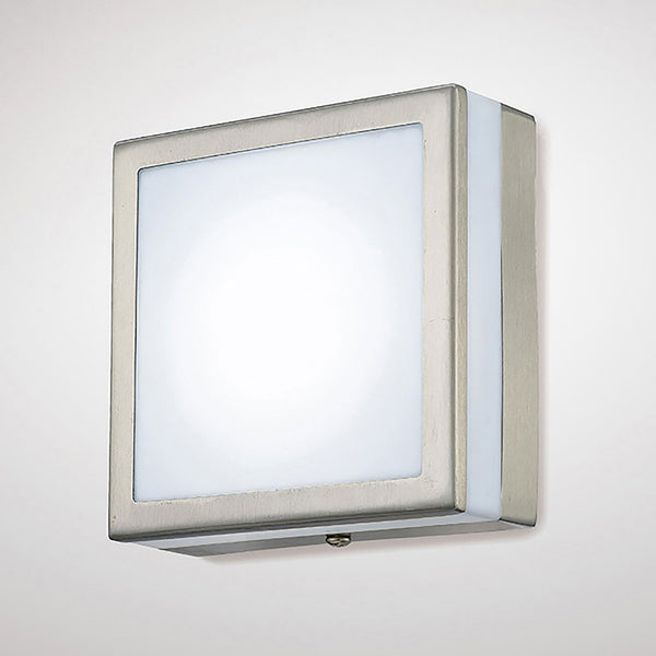 Aldo IP44 LED Square Wall Light in Stainless Steel with Opal White Diffuser