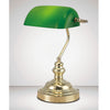 Morgan Bankers Table Lamp in Polished Brass & Green Glass Diffuser