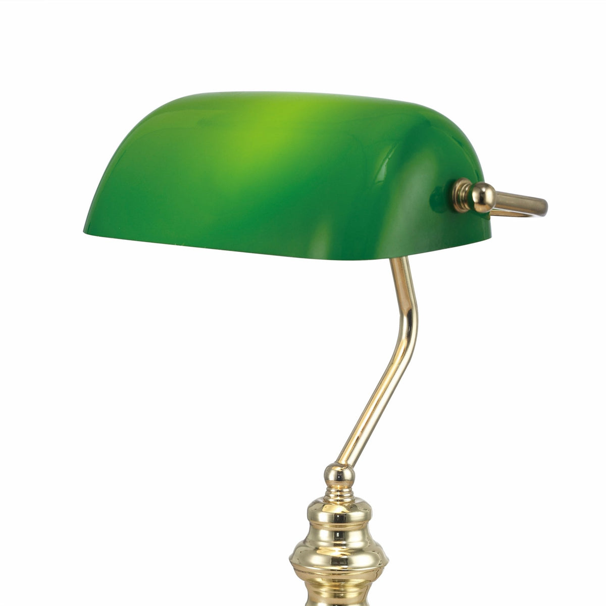 Morgan Bankers Table Lamp in Polished Brass & Green Glass Diffuser