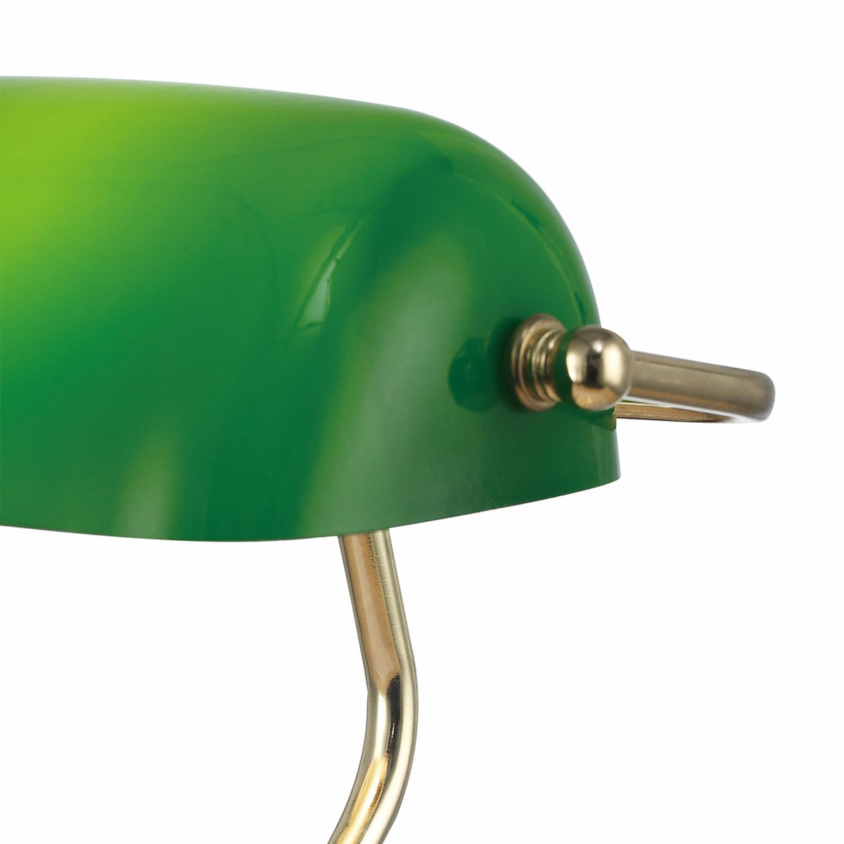 Morgan Bankers Table Lamp in Polished Brass & Green Glass Diffuser
