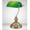 Morgan Bankers Table Lamp in Antique Brass & Green Glass Diffuser