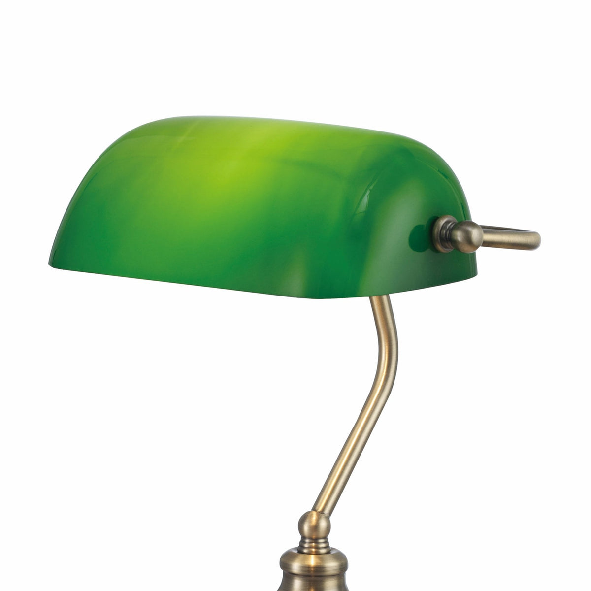 Morgan Bankers Table Lamp in Antique Brass & Green Glass Diffuser