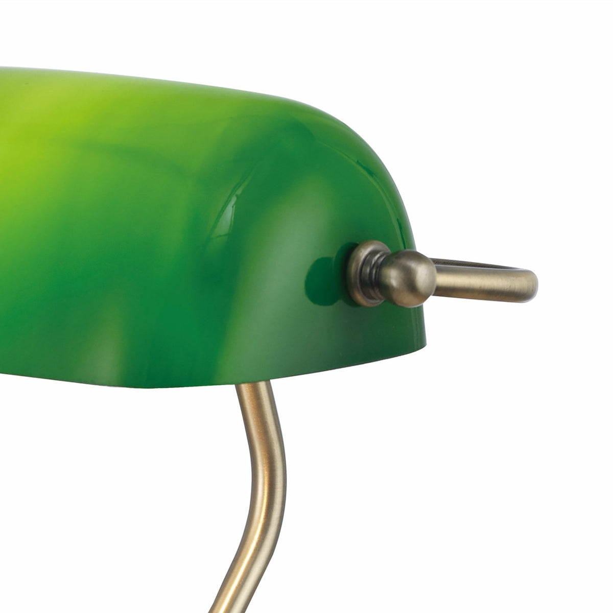 Morgan Bankers Table Lamp in Antique Brass & Green Glass Diffuser