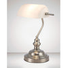 Morgan Bankers Table Lamp in Satin Nickel & White Glass Diffuser