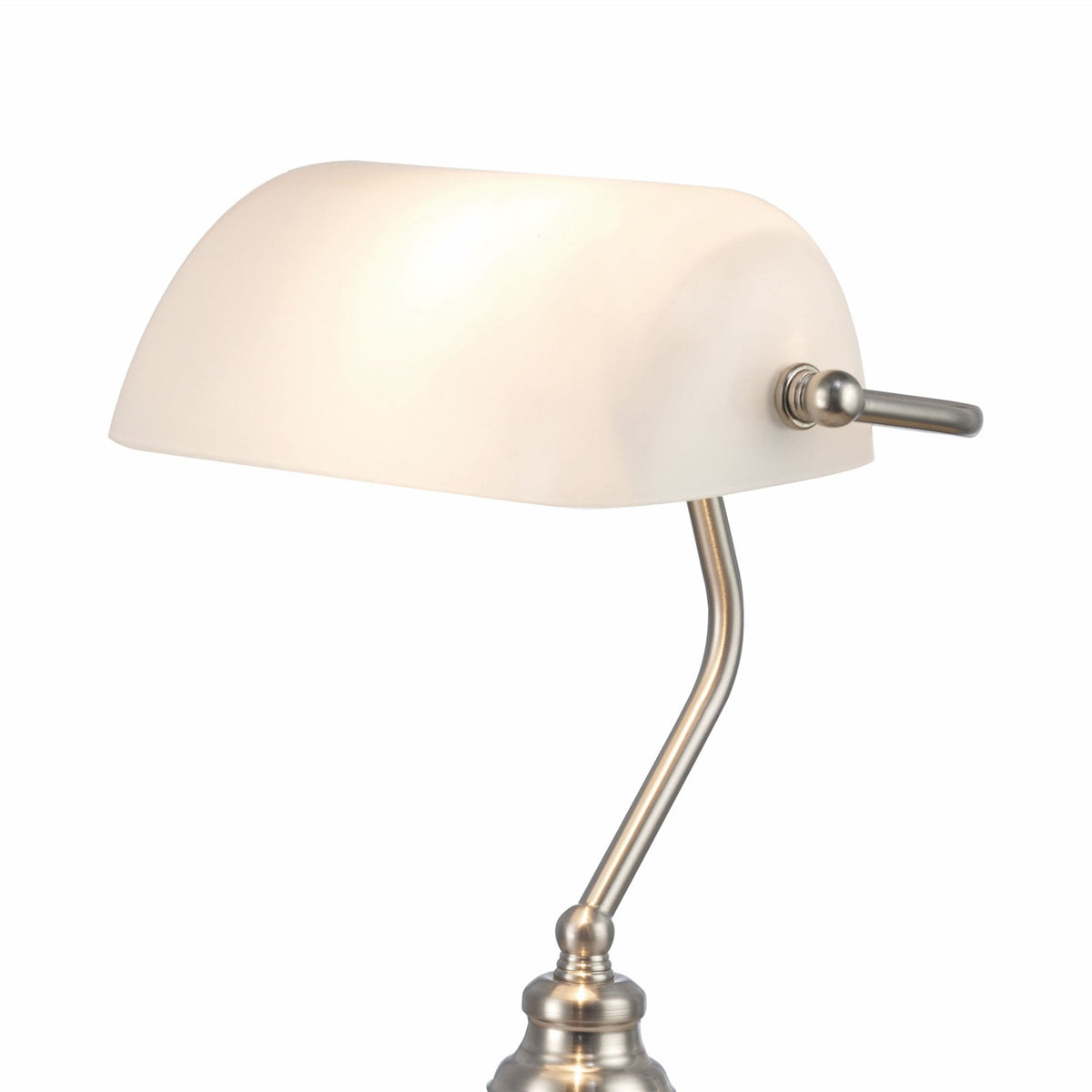 Morgan Bankers Table Lamp in Satin Nickel & White Glass Diffuser