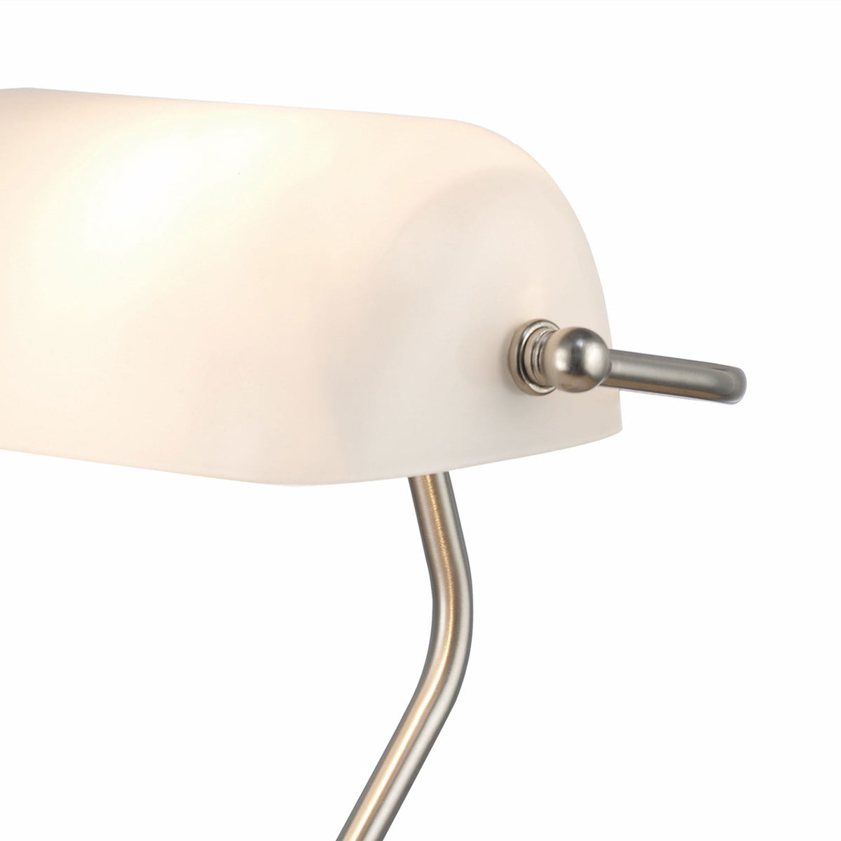 Morgan Bankers Table Lamp in Satin Nickel & White Glass Diffuser