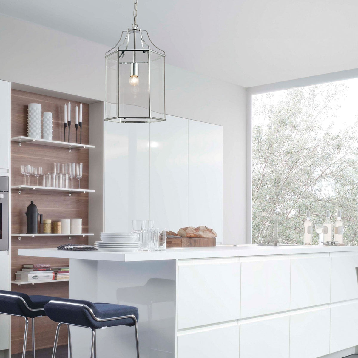 Payton Pendant Light in Polished Chrome with Clear Glass Panels