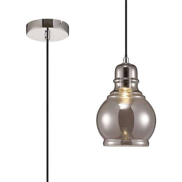 Ariel Small Smoked Glass Pendant Light with Chrome Metalwork