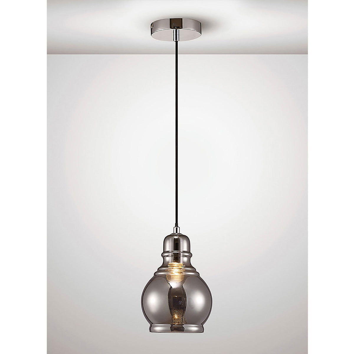 Ariel Small Smoked Glass Pendant Light with Chrome Metalwork