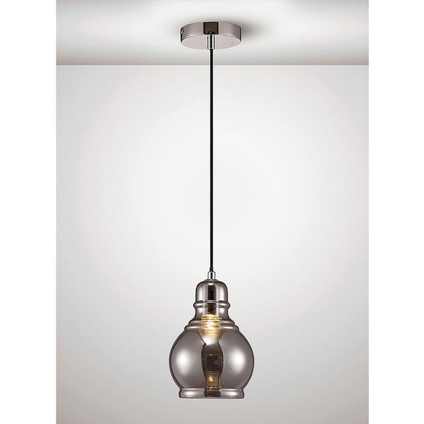 Ariel Small Smoked Glass Pendant Light with Chrome Metalwork