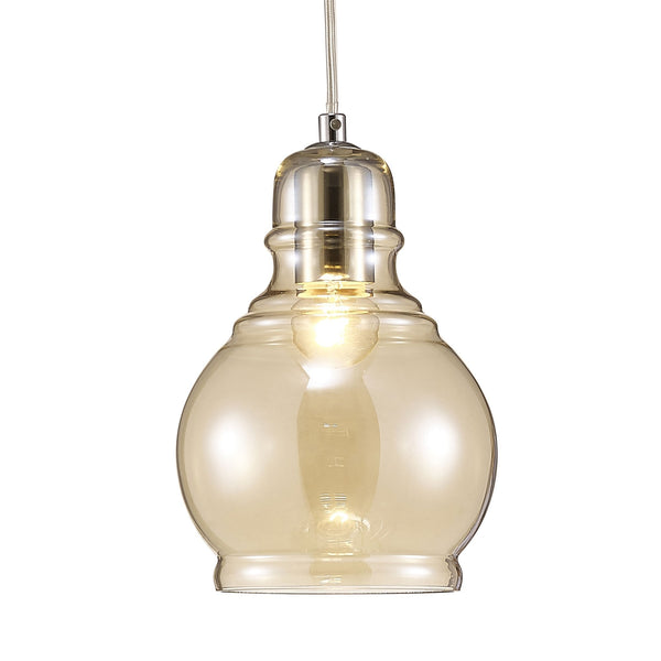 Ariel Small Cognac Glass Pendant Light with Chrome Metalwork