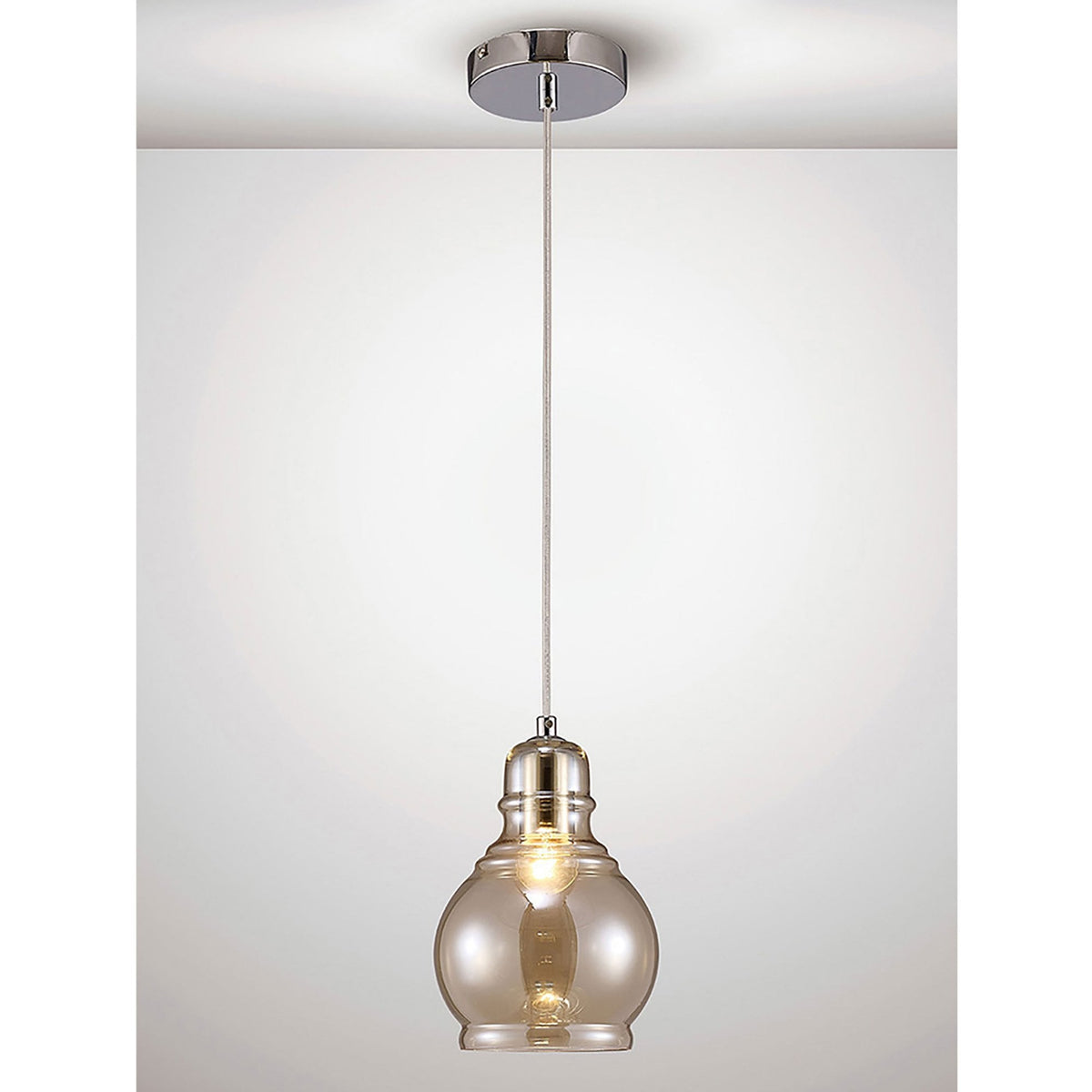 Ariel Small Cognac Glass Pendant Light with Chrome Metalwork