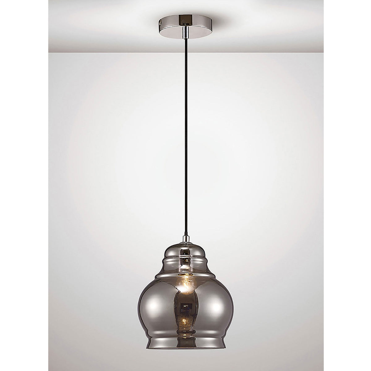Ariel Medium Smoked Glass Pendant Light with Chrome Metalwork