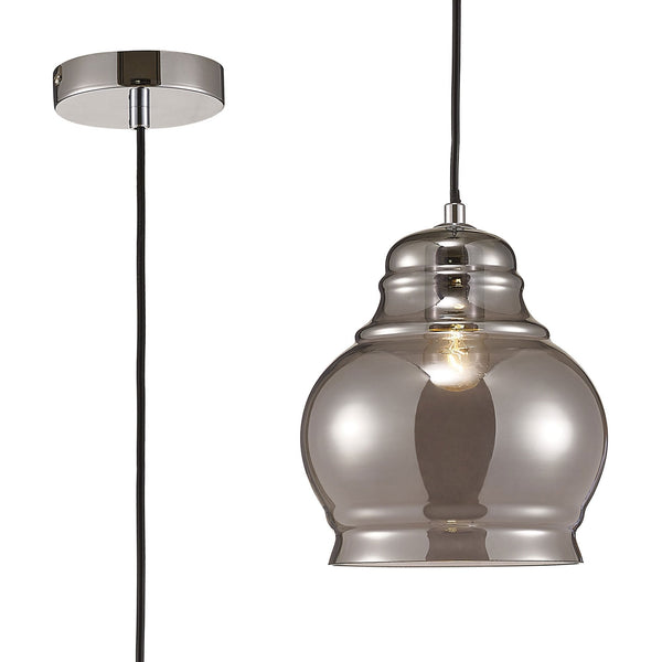 Ariel Medium Smoked Glass Pendant Light with Chrome Metalwork