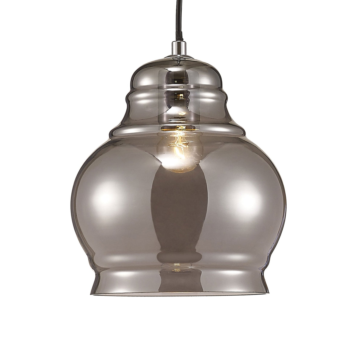 Ariel Medium Smoked Glass Pendant Light with Chrome Metalwork