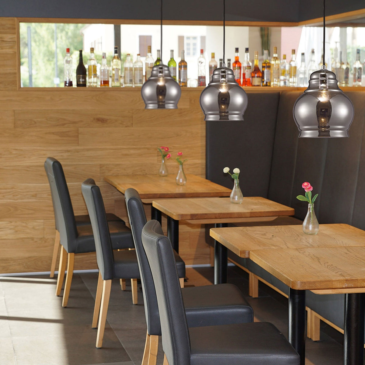 Ariel Medium Smoked Glass Pendant Light with Chrome Metalwork