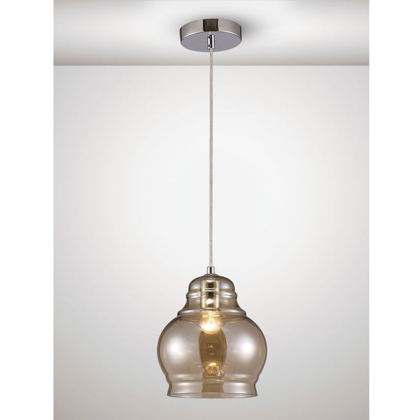 Ariel Medium Cognac Glass Pendant Light with Chrome Metalwork