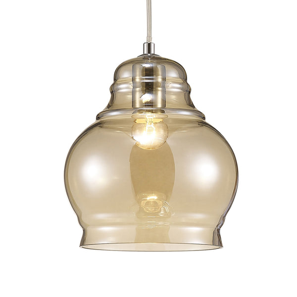 Ariel Medium Cognac Glass Pendant Light with Chrome Metalwork