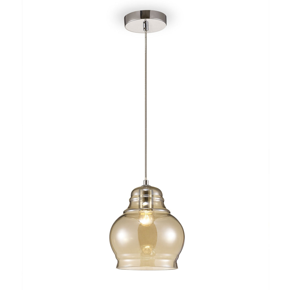 Ariel Medium Cognac Glass Pendant Light with Chrome Metalwork