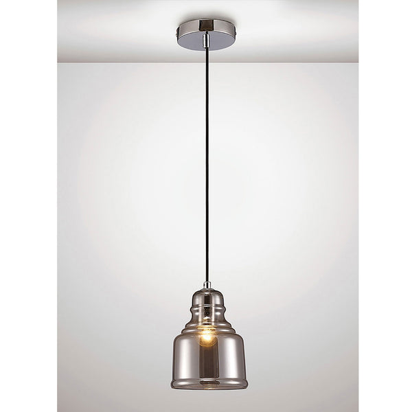 Ariel Bell Smoked Glass Pendant Light with Chrome Metalwork