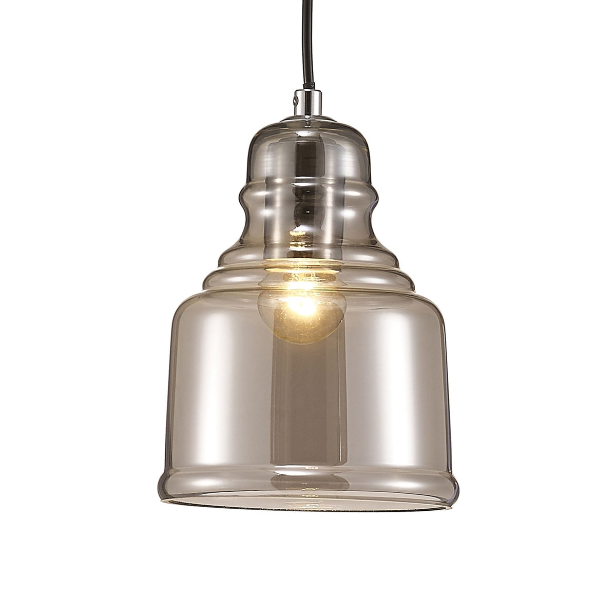 Ariel Bell Smoked Glass Pendant Light with Chrome Metalwork