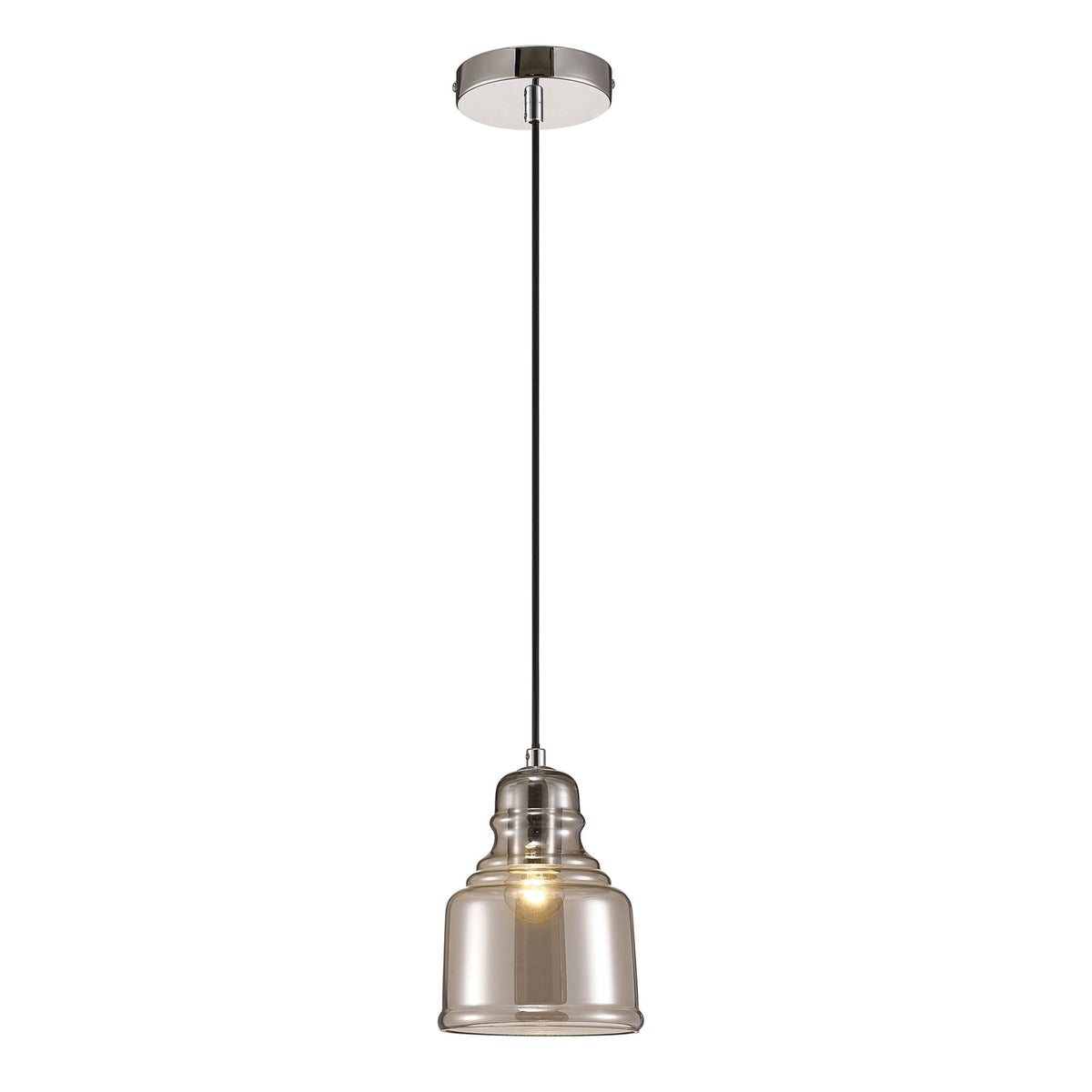 Ariel Bell Smoked Glass Pendant Light with Chrome Metalwork