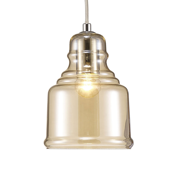 Ariel Bell Cognac Glass Pendant Light with Chrome Metalwork